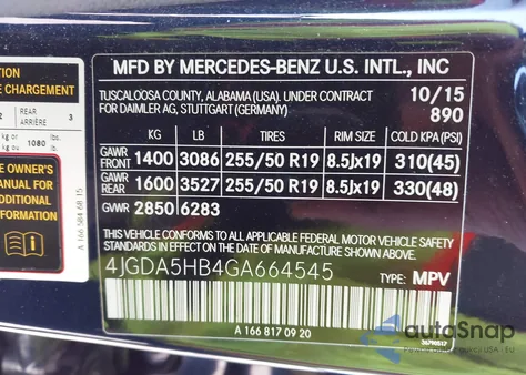 2016 Mercedes-Benz Gle 350 4Matic z USA, uszkodzony, nr VIN 4JGDA5HB4GA664545